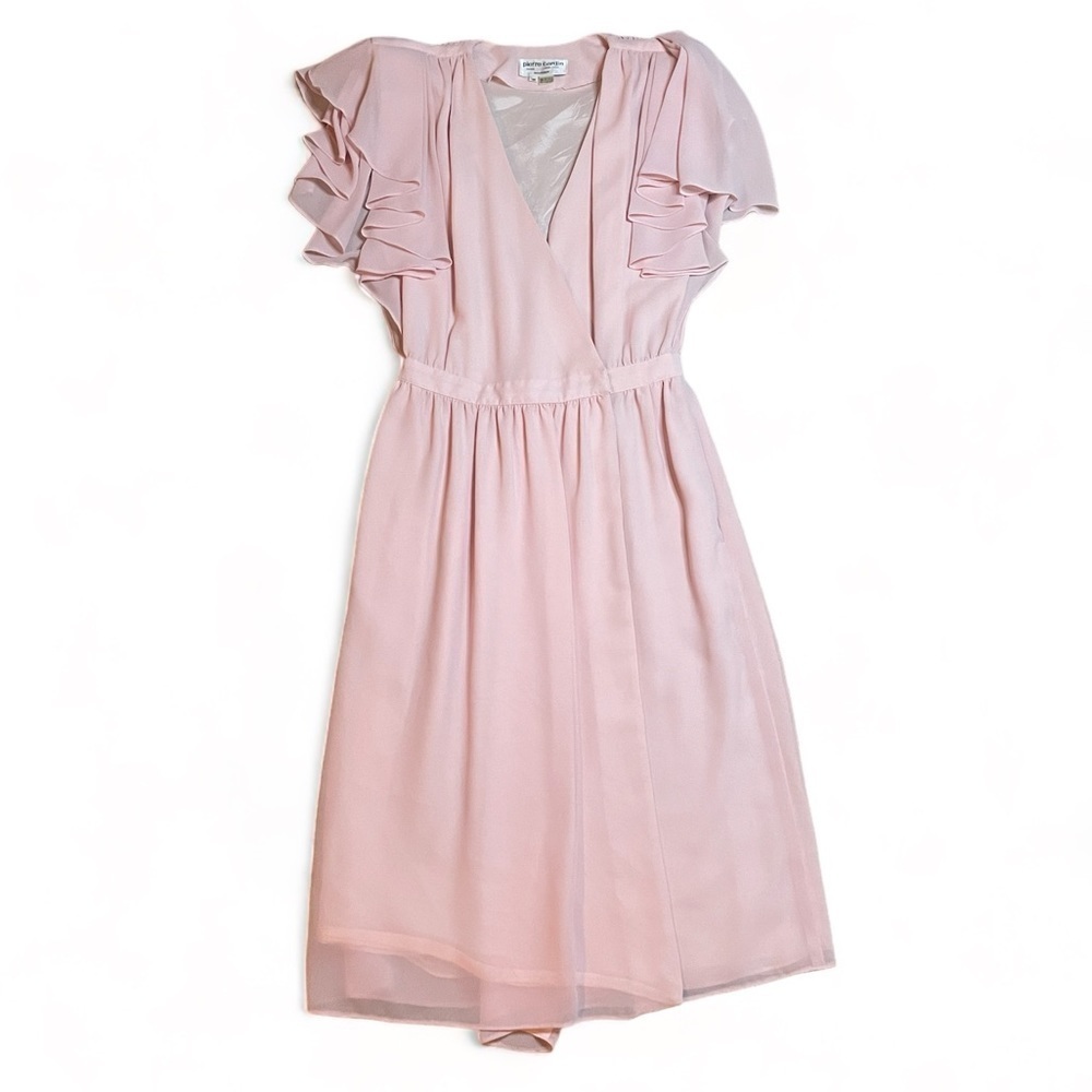 PIERRE CARDIN Paris New York BOUTIQUE SZ 10 Vintage Dress‎ Pink 6 8 VTG Ruffle